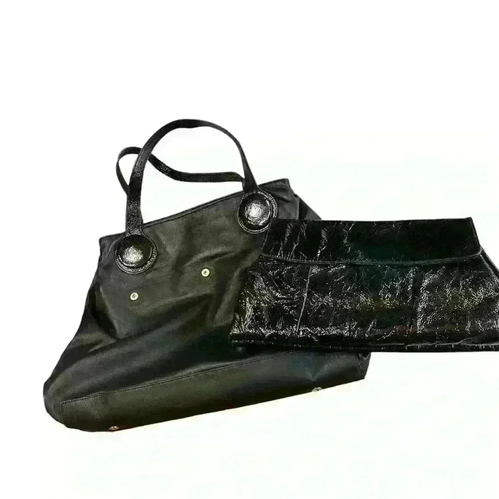 Goldenbleu black patent leather convertible purse‎